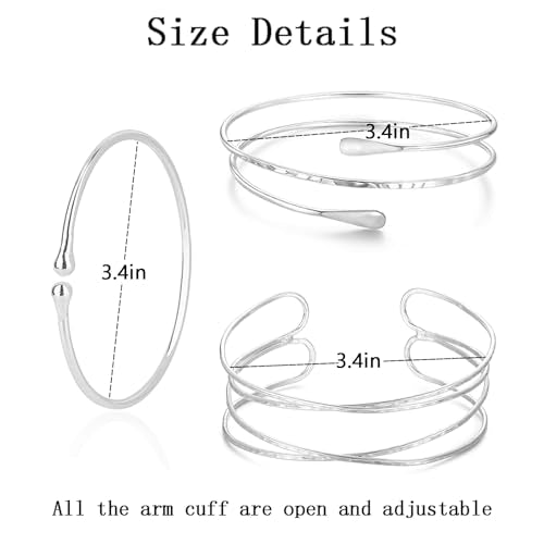 YVVLEE 3Pcs Arm Cuff for Women Open Upper Coil Bangle Bracelets Armlet Gold Silver Adjustable Armband Arm Bracelet Set - color: D