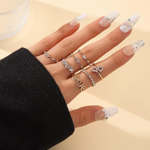 Boho Stackable Rings for Women Trendy Knuckle Joint Finger Knuckle Nail Ring Sets Simple Star Moon Stack Preppy Statement Rings Cute Stuff - style: D-4