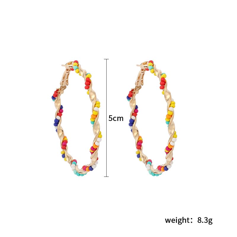 2 Pairs Bohemian Colorful Beads Circle Round Hoop Earrings Gold Hoop Dangle Earrings for Women Vintage Boho Jewelry - color: thin