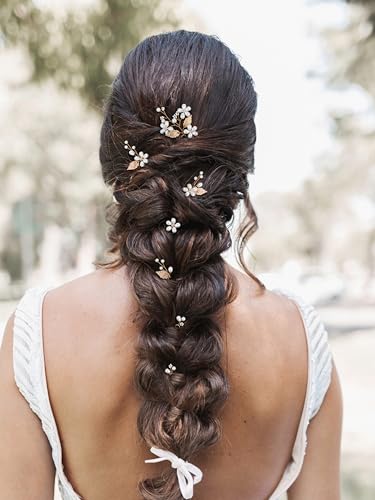 SWEETV 7 Pieces Bride Hair Accessories Pearl Wedding Hair Pins Leaf Bridal Hair Piece Vintage Hair Headpiece Leaf Hair Clips Jewelry for Women Bridesmaids Brides Flower Girls - color: Set-A-Gold