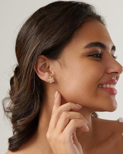 Cubic Zirconia Earrings - 14K Gold/Whte gold/Rose Gold Plated Cubic Zirconia CZ Diamond Wedding Earrings for Women Bridal Bridesmaid - color: Flower Stud