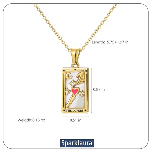 Gold Tarot Card Necklace for Women Men, Non Tarnish 18K Gold Plated Vintage Lucky Charm Square Pendant Talisman Amulet Necklaces Unisex Jewelry - style: The Lovers