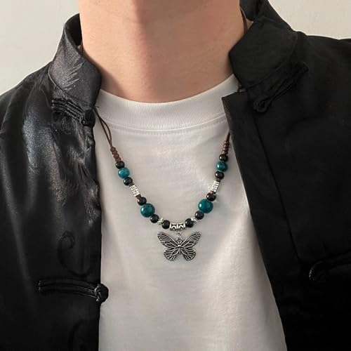 Boho Style Colorful Ceramic Bead Strand Necklace Adjustable Bohemian Jewelry Gift for Women, Fashion Clothing Matching Necklace - color: Teal-Black
