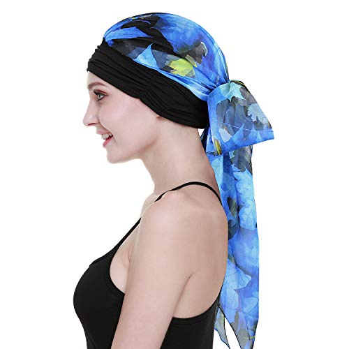 Chemo Headwear Turbans for Women Long Hair Head Scarf Headwraps Cancer Hats - color: Blue River