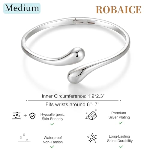 Robaice Gold Bracelets for Women Trendy，14K Gold Plated Bangle Cuff Bracelet Chunky Twist Bracelet Non Tarnish Hypoallergenic Jewelry Gift for Women - color: Medium-Silver