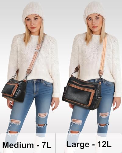 Bluome Crossbody Purses for Women, Medium Large Faux Leather Crossbody Bags Lightweight Sling Bag Shoulder Handbags - color: Black&brown, size: Large 12L