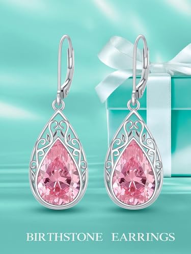 POIUY Gifts for Women Hypoallergenic Teardrop Filigree Birthstone Leverback Dangle Earrings 18K White Gold Fashion Jewelry Anniversary Wedding Birthday Gifts for Women Daughter Sister Girlfriend Wife - style: 10-October Birthstone Earrings