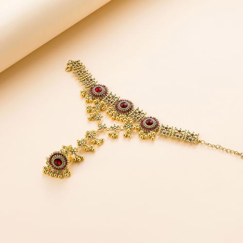 Boho Hand Chain Bracelet Ring For Women Trendy Finger Rings Retro Ethnic Style Dainty Adjustable Wrist Chain Cubic Zirconia Bracelet Wedding Jewelry Stocking Stuffers Engagement Gift - color: Red