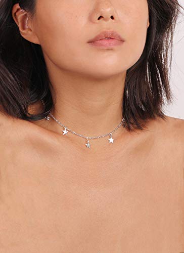 Gold Choker Necklaces 14K Gold Plated/Silver Disc Choker Necklaces Dangling Star Heart Pendant Necklaces Summer Beach Boho Necklaces Aesthetic Necklace Gift for Women - color: Star-Silver