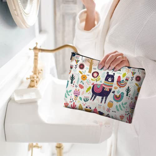 Cute Makeup Bag for Purse Canvas Waterproof Funny Cosmetic Bags for Women Zipper Travel Toiletry Pouch-Alpaca Makeup Bags-Creamy - color: Alpaca Makeup Bags-Creamy
