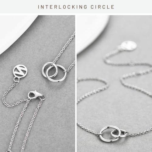 NOKMIT Solid 925 Sterling Silver Bracelets for Women, Dainty Interlocking Circles Cubic Zirconia Adjustable Chain Bracelet, Trendy Stackable Link Bracelets, Simple Cute Jewelry Gifts - color: Silver Interlocking Circles