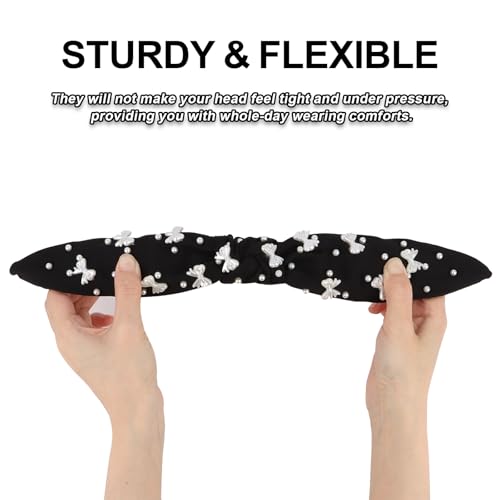 Black Headband Bow Pearl Knotted Headbands for Women Girls Cute Fashion Wide Headbands for Women Non Slip Hairbands Head Bands for Women's Hair Bow Hair Accessories - color: Black-03