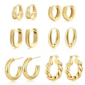 9 Pairs Small Gold/Silver Hoop Huggie Earrings Set for Women, 14K Gold Plated Chunky Hoop Small Earring Hypoallergenic Thick Open Lightweight Chunky Hoop Earrings Jewelry for Gifts - color: Gold-6 Pairs