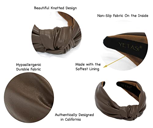 Head bands Adult Women Dark Brown Trendy Women's Hair Accessory Year-round Comfortable Wearable All Day Leather Knotted Headband for Women is a Top Knot Womens Headbands Fashion Designer - color: Dark Brown