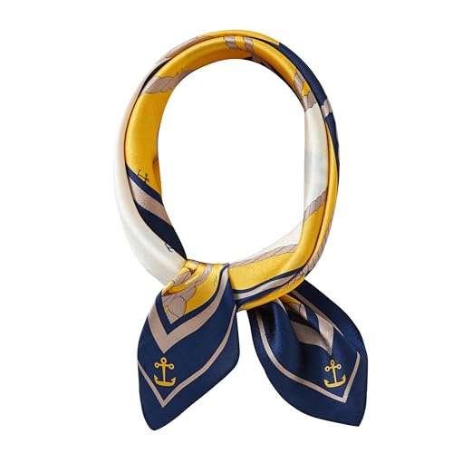 100% Mulberry Silk Neck Scarf 21''x21'' Small Square Hair Scarf for Women Men Lightweight Bandana Envelope Package - color: Rudder-yellow
