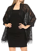 Sakkas Mari Women's Large Lightweight Soft Lace Scarf Wrap Shawl Floral and Fringe - color: Style8-black