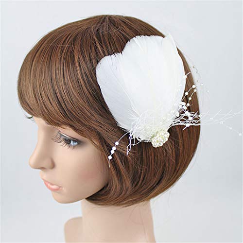 Fascinator Peacock Feather Hair Clips Flapper Headband Art Deco 20's Accessories for Women - color: 04white