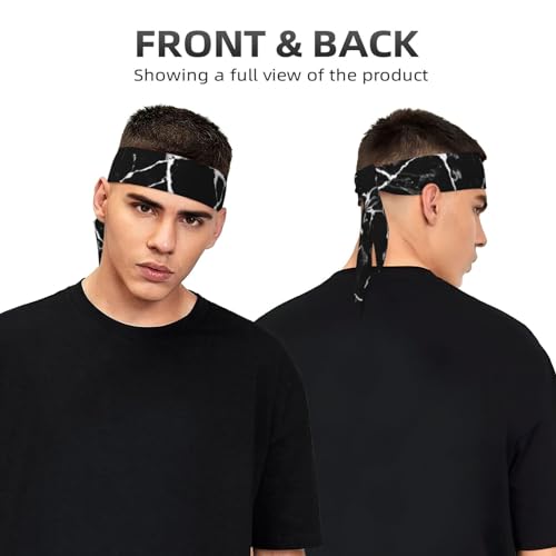 Sports Head Tie Westie Dogs Beach Summer Tropical Tie Sweatband Headband Men Women Elastic Bandana Adjustable Non-Slip Moisture Wicking for Running Football Yoga Workout Athletic Hair Ninja Head Band - color: Marble Print Black White