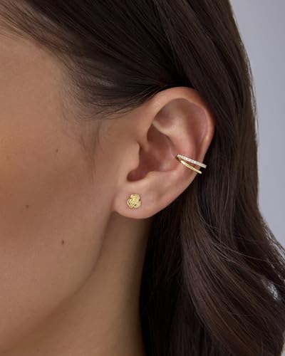 PAVOI 14K Gold Plated Dainty Flat Back Earrings for Women - Hypoallergenic Sterling Silver Posts Helix Cartilage Piercing Jewelry - Emoji Motif Bow Celestial Flatback Gold Stud Earrings Screw Back - style: Rose