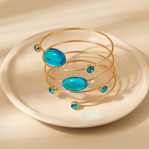 Upper Arm Cuff for Women, Simple Sexy Harness Armlet Bracelet with Crystal Adjustable Upper Arm Chain Bangle Arm Band for Women - color: Blue Crystal