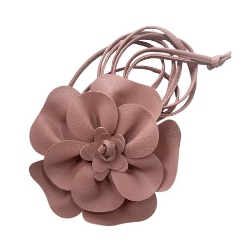 Boho Big Flower PU Leather Waist Belt Chain for Women Rose Floral Camellia Long Tassel Adjustable Waist Band Jewelry - color: Pink