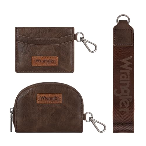 Wrangler KeyChain Wallet Wristlet Wallets for Women Dual Pouch Wristlet with Zipper Womens Credit Card Holder Wallet - color: A-Coffee