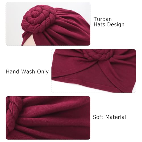 DRESHOW 5 Pack Knotted Headwraps for Women African Turban Pre-Knotted Beanie Headwraps Hair Covers - color: 5 Pcs Donut Flower: Red, Beige, Black, Brown, Light Gray