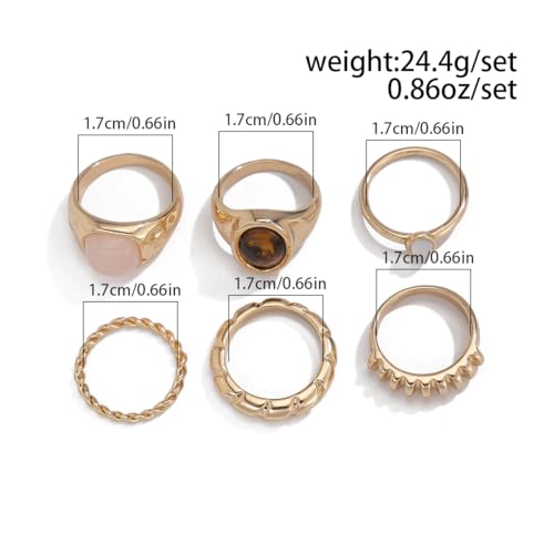 Chunky Gold Rings for Women Non Tarnish Silver Chunky Rings Set Adjustable Thick Statement Ring Gold Stackable Ring for Women Trendy Fashion Silver Jewelry - style: Style8-Gemstone Gold 6Pcs