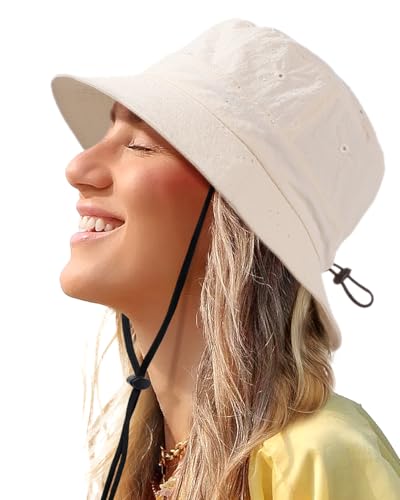 Water-Resistant Bucket Hat for Women Men Rain Hat UPF 50+ Boonie Sun Hat Foldable Summer Floppy Fishing Safari Hats - color: Light Beige