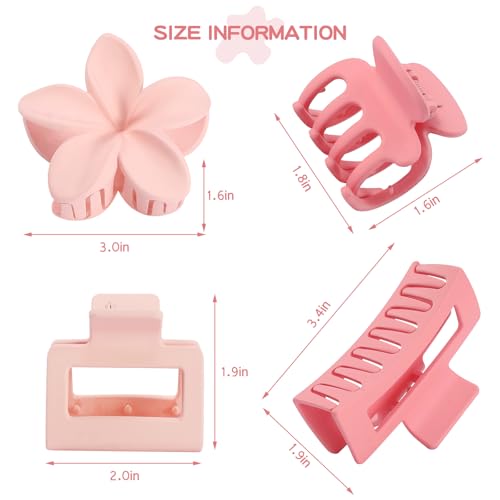 8 Pcs Matte Hair Clips for Women, Strong Hold Non-Slip Claw Clips for Girls, Flower Hair Clips for Thin Hair, Rectangle Claw Clips for Thick, Neutral Colors Hair Accessories Variety Pack（Pink） - color: Pink