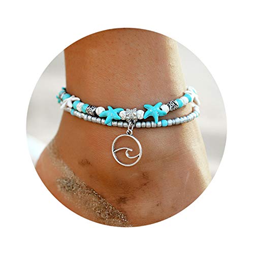 Fesciory Puka Shell Anklet for Women Summer Natural Cowrie Adjustable Ankle Bracelet, Handmade Boho Hawaiian Beach Seashell Jewelry - color: D:Wave