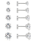 Dainty 6 Pairs Surgical Steel Earrings Sets for Multiple Piercing, Lightweight 14K Gold Plated Small Huggie Hoop Earrings, Flat Back Tiny Ball CZ Stud Earrings for Cartilage, Helix, Lobe, Hypoallergenic - style: Silver- 3/4/5/6/8mm CZ Stud