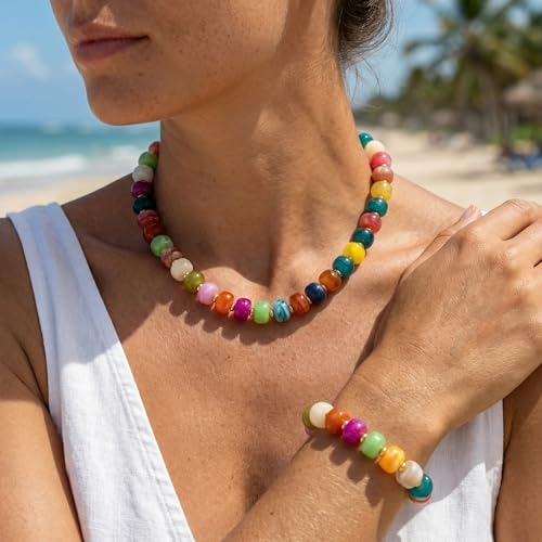 Gmai Chunky Bead Necklace and Bracelet Set for Women Boho Big Bead Statement Necklace Adjustable Fashion Trendy Summer Necklaces Jewelry Gift Set - color: Color 2pcs set