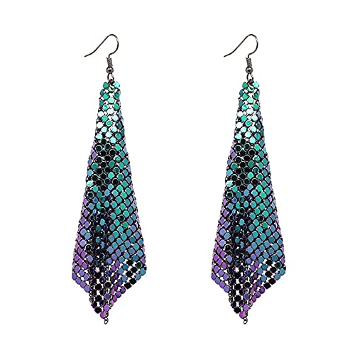 coadipress Metal Mesh Grid Sequins Tassel Long Drop Dangle Earrings for Women Trendy Lightweight Charms Disco Vintage Colorful Long Hook Earrings Bridal Wedding Jewelry - color: Colorful Metal Mesh