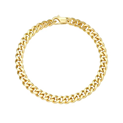 Gold Silver Bracelets for Mens, Sterling Silver Solid 6mm Wide Cuban Link Chain Bracelet for Men(7-9Inches)