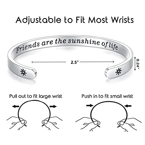 TONY & SANDY Inspirational Bracelets for Women Teen Girls Personalized Gifts for Daughter Granddaughter Mom Sister Friends Stainless Steel Engraved Cuff Birthday Easter Christmas - style: A - Friend Gifts - Friends are the sunshine of life