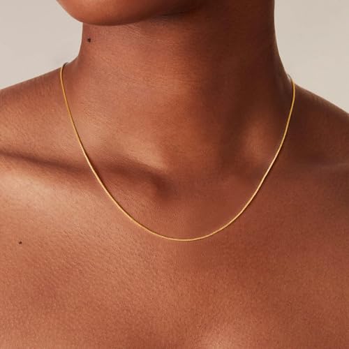 S925 Sterling Silver Box Chain Necklace for Women - 0.8mm Sterling Silver Box Chain Necklace Thick Sturdy Colourfast Chain Necklaces Jewelery for Women 16/18/20/22/24 Inch - color: Gold