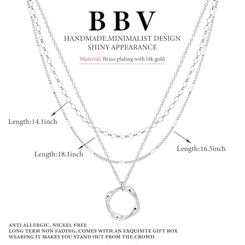 BBV Layered Gold Necklaces for Women Stackable Dainty 14K Gold Plated Silver Chain Necklace Layering Cute Fashion Pendant Choker Necklaces Trendy Jewelry Set Gifts for Women - color: silver, style: Oval paper clip flat strip square