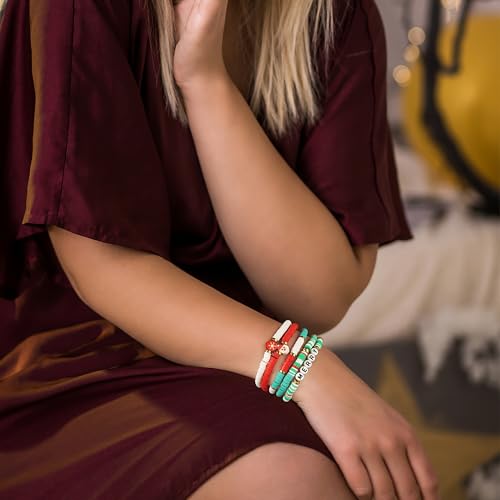 Elegance 11 designs Heishi Beaded Bracelets For Women Polymer Clay Colorful Surfer Stackable Beads Boho Bracelet Summer Beach Jewelry - color: Snowman