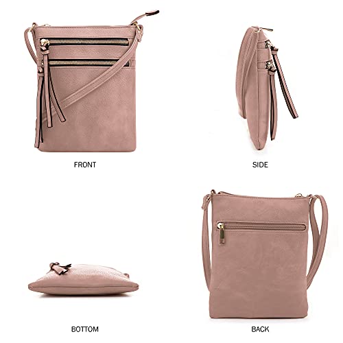 DELUXITY Crossbody Purse Bag Shoulder Bag Multi Pocket Zipper Purse - color: Mauve