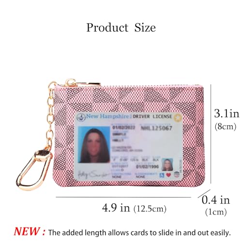 Leather Coin Purse for Women with KeyChain Small Zipper Change Purse coin Pouch Card Holder Wallet Clutch for Women & Men (Pink) - color: Pink