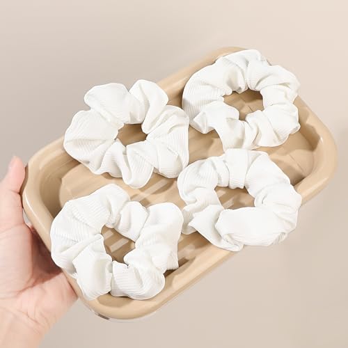 Soft Scrunchies for Women - No Crease, No Damage Hair Ties for Thick or Thin Hair in White - Ponytail Holders, 5-Pack - color: White