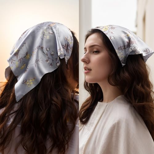Vercret 6 Pack Hair Scarf Headband for Women Elastic Bandana Head Scarf Large Boho Triangle Kerchief with Clips Non Slip Scarves - color: Floral