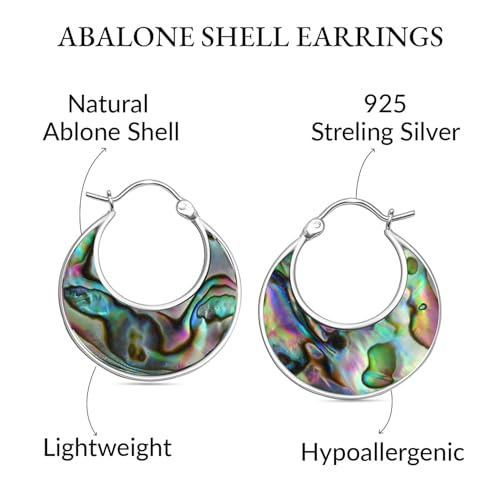 LeCalla 925 Sterling Silver Hoops Earrings | Hollow-Puff Shrimp Earring Hoops | Women's Gold-Plated Jewelry | Lightweight Electroforming Hoop Earring Jewelry for Birthday - style: Abalone Shell