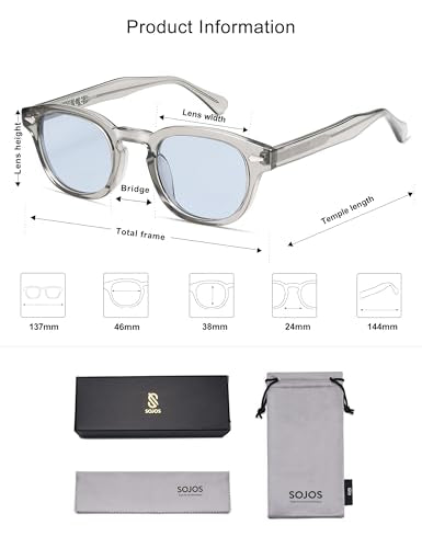 SOJOS Retro Small Round Sunglasses for Men Women Trendy Circle Style UV400 Lenses Unisex Sun Glasses SJ2251 - color: Grey/Light Blue