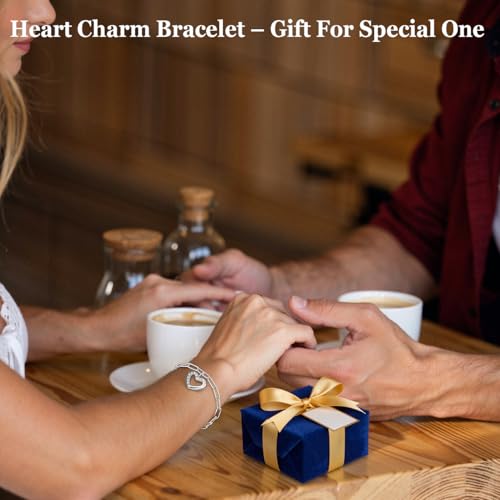 Emibele Heart Charm Bracelet for Women, Bible Verse Bracelet Stainless Steel 18K Gold Plated Bracelet Love Pendant Link Chain OT Clasp, Birthday Christmas Jewelry Gift for Mother Her - color: Silver Heart Charm