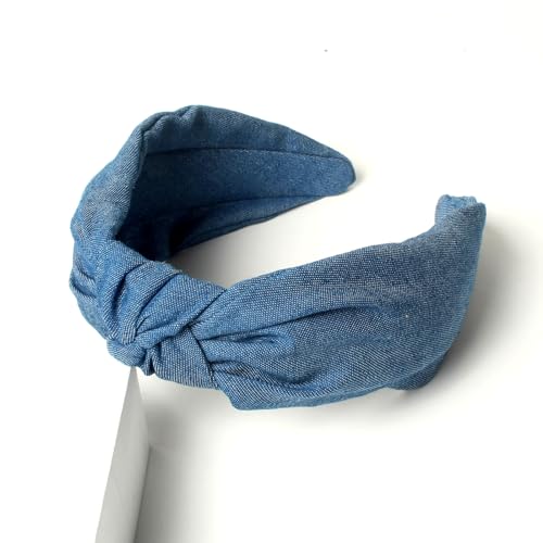 Cuizhiyu 3Pack Denim Knot Headband Knotted Wide Headband for Women,Blue Knot Headbands Non slip Hairbands Girls Fabric Head bands Hair Accessories
