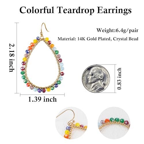 PEALICIOUS Summer Earrings for Women, Teardrop Boho Earrings Dangling Gold Hoop Earrings as Vacation Beach Jewelry, Beach Earrings Statement Gold Earrings for Her as Summer Gifts Wedding Accessories - color: Colorful