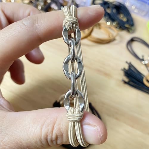 Hair Tie Bracelets for Women, 3Pcs Cute Elastic Hair Ties Ponytail Holders with Silver Jewelry Strenchy Bronde Scrunchies Hair Ties No Damage For Girls Womens Gifts (Khaqi with Silver) - color: Khaqi -04