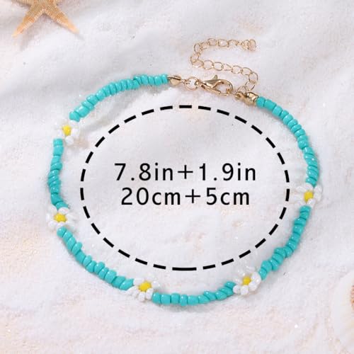 Tgirls Boho Ankle Bracelets for Women Beaded Anklets Chain Beachy Flower Foot Accessories - color: Turquoise